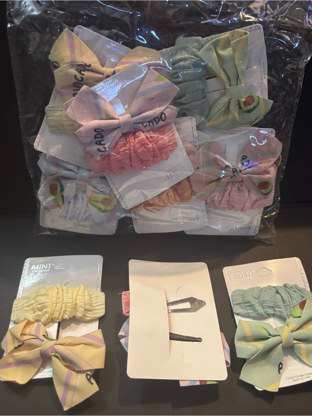 12 sets for $15 - Mint Kids Pastel Bow Hair Clips and Scrunchies Set